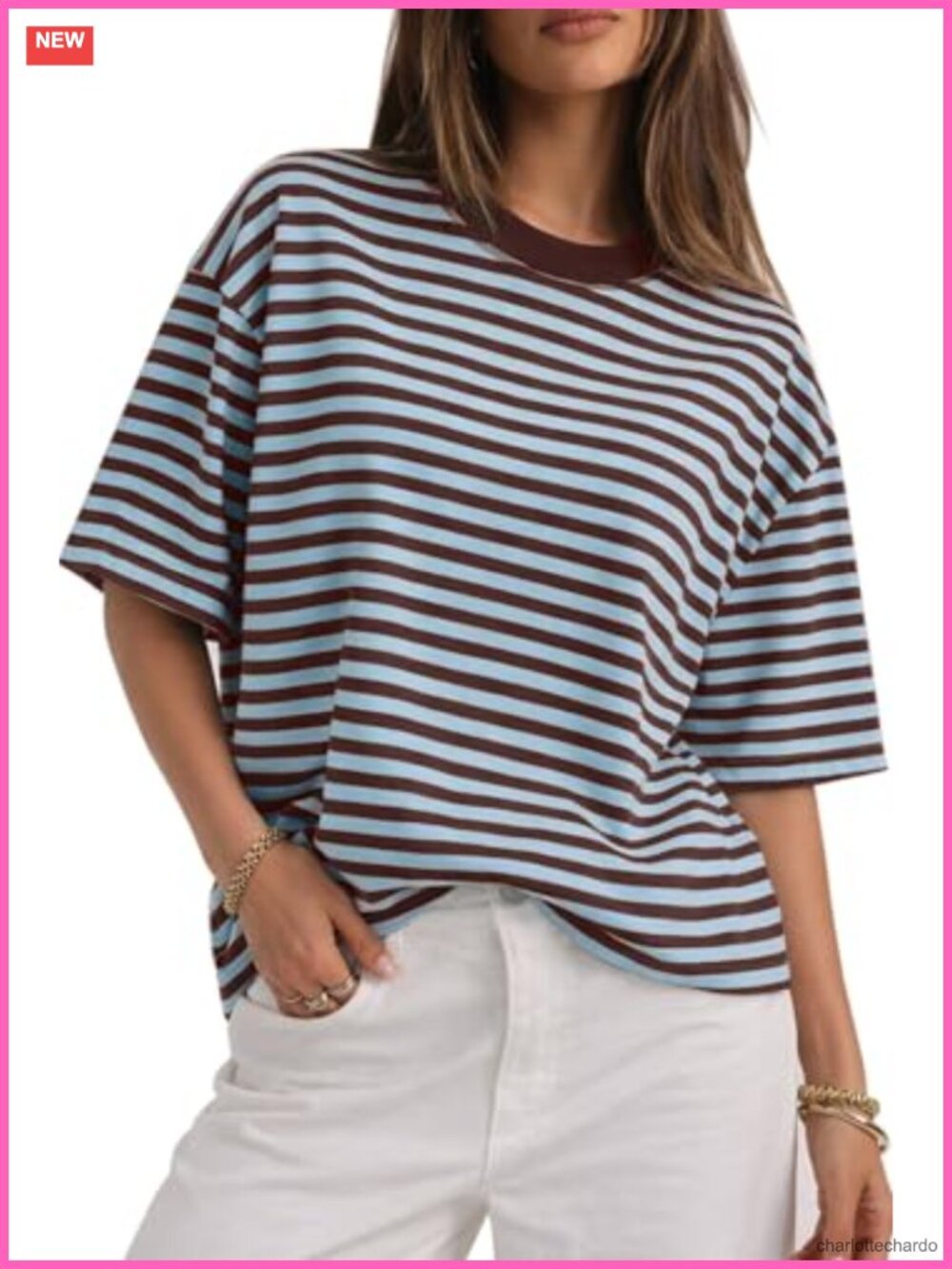Oversized Striped Short Sleeve Crewneck T-Shirt Casual Summer Boxy Fit